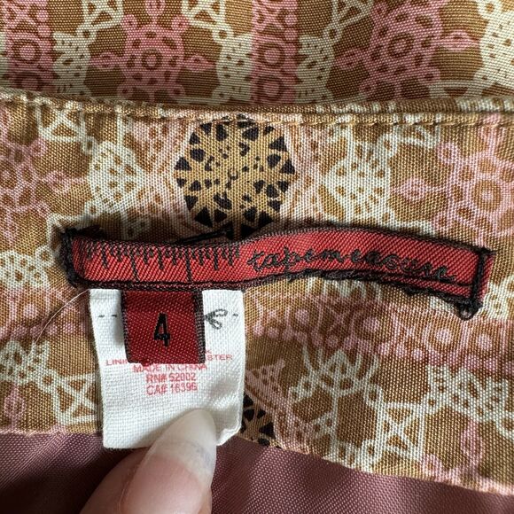 Tapemeasure Silk Pleated Skirt Size 4 Brown High Waisted A-Line Geometric Preppy - Picture 5 of 11
